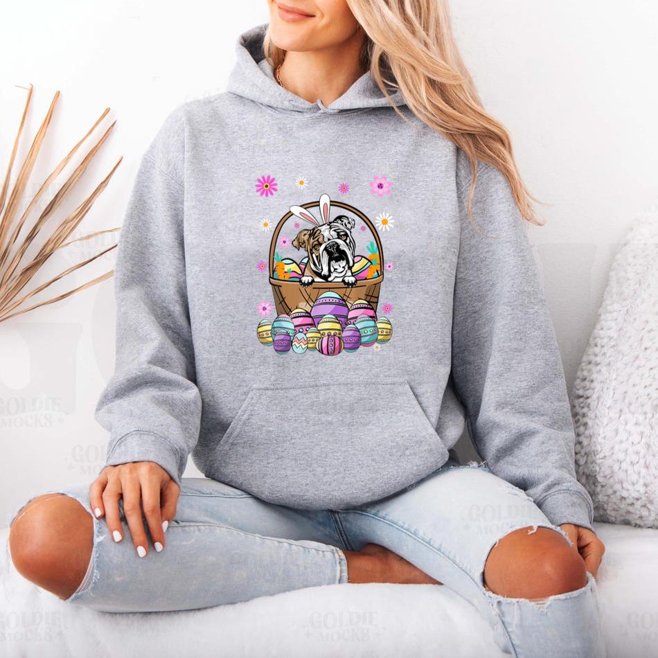 Bunny English Bulldog Dog Easter Eggs Hoodie - Image 4