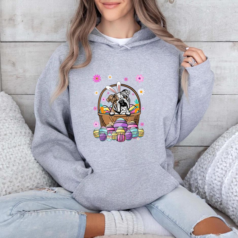 Bunny English Bulldog Dog Easter Eggs Hoodie - Image 2