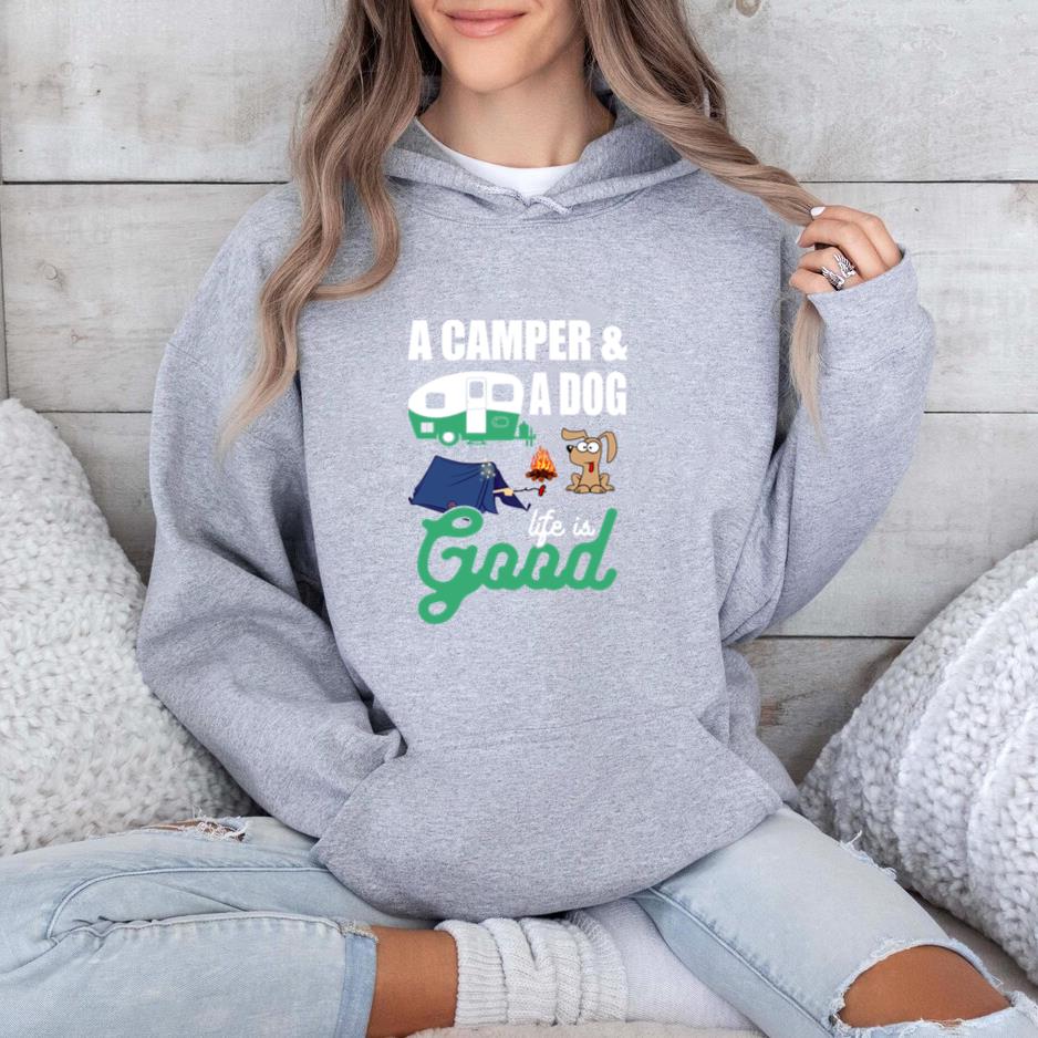 Camper And A Dog Life Is Good Camping Hoodie - Image 2