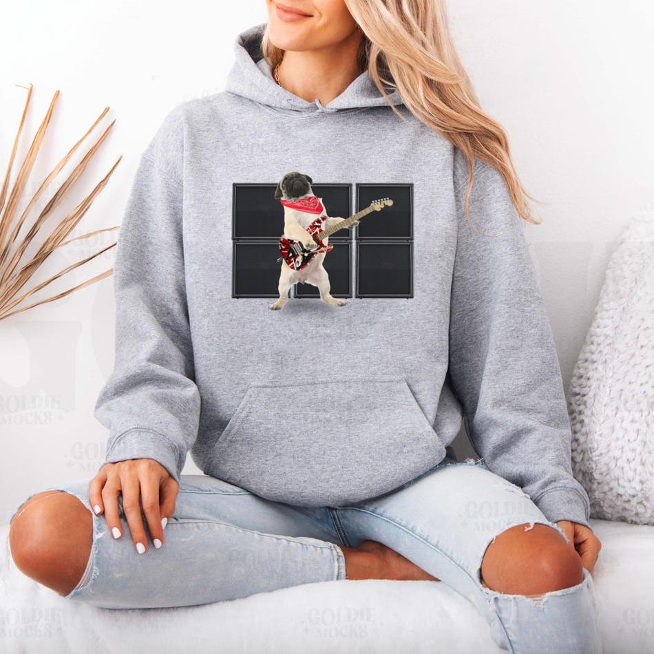 Cool Pug Rocker Dog With Guitar Hoodie - Image 4
