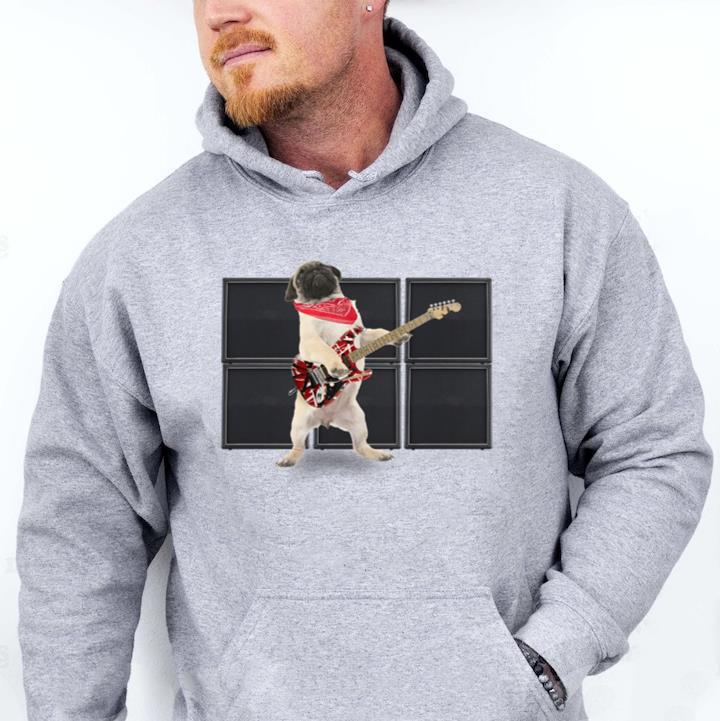 Cool Pug Rocker Dog With Guitar Hoodie