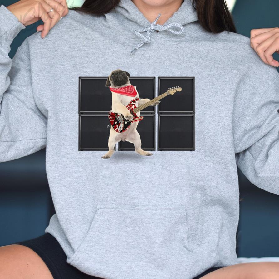 Cool Pug Rocker Dog With Guitar Hoodie - Image 3