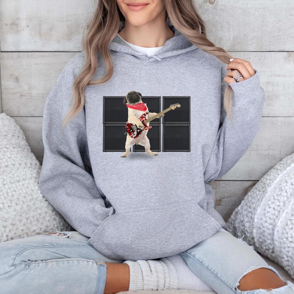 Cool Pug Rocker Dog With Guitar Hoodie - Image 2
