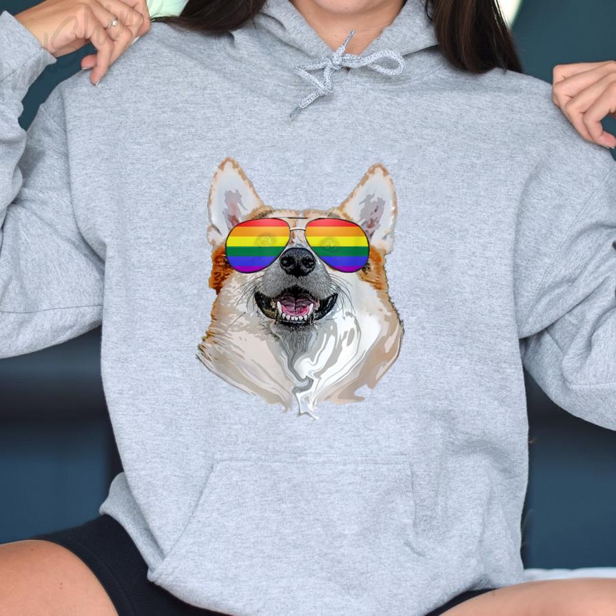 Corgi Dog Rainbow Sunglasses LGBT Pride Hoodie - Image 3