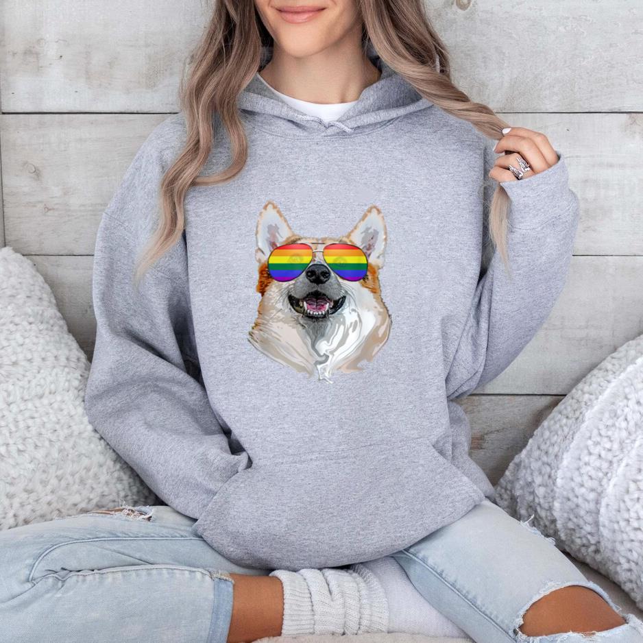 Corgi Dog Rainbow Sunglasses LGBT Pride Hoodie - Image 2