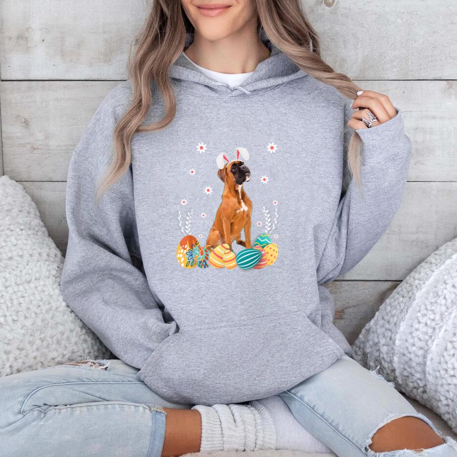 Cute Boxer Dog Easter Bunny Funny Dog Lover Hoodie - Image 2