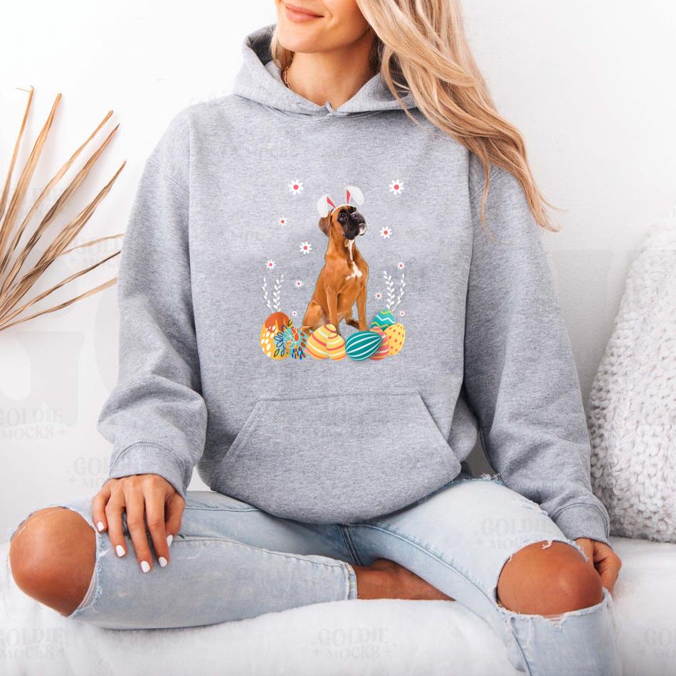 Cute Boxer Dog Easter Bunny Funny Dog Lover Hoodie - Image 4